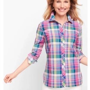 ✨ Talbots Plaid Button Down Shirt Women’s Large Pink Multicolor